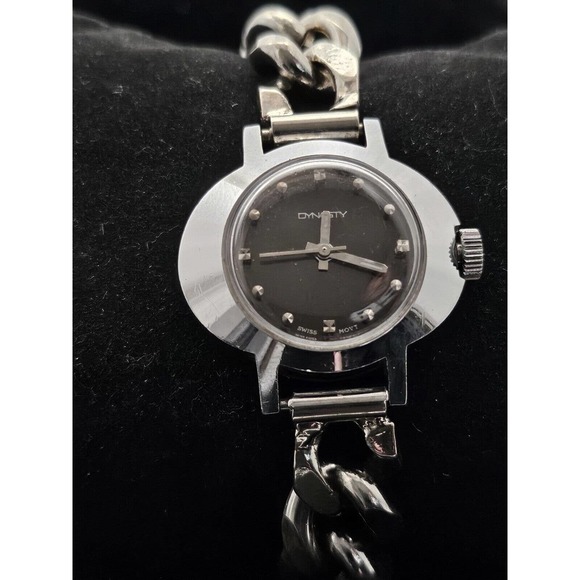 Rare Ladies Swiss Dynasty Manual Wind Watch 1 Jewel Chrome Bracelet Gorgeous main image 7